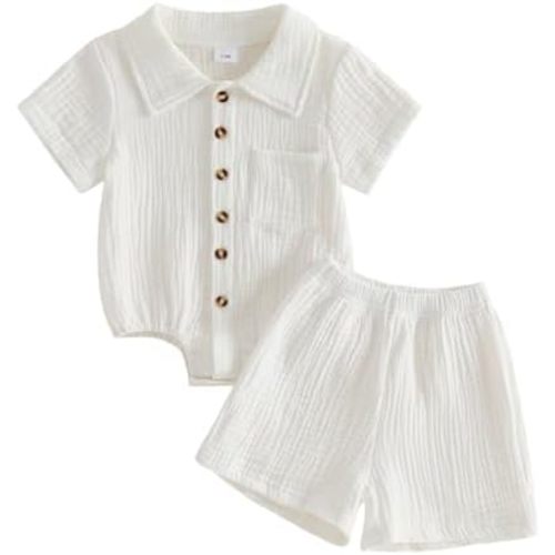 Baby Boy Summer Outfits Waffle Solid Color Lapel Neck Short Sleeve Romper Shorts Set Infant Casual Clothes 2 Piece