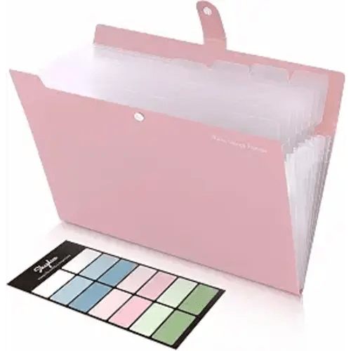 SKYDUE 8 Pockets Expanding File Folders, Accordion Folders, Portable Paper Bill Receipt Organizer, Letter Size, Home College School Office Supplies, Pink