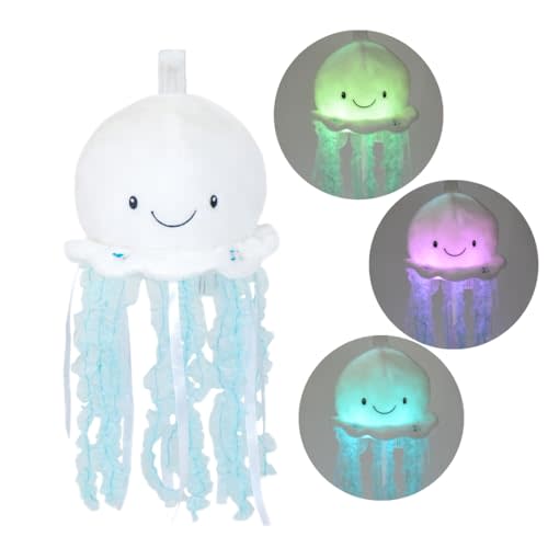 Cuddle Barn - Jellyfish Bubbles | Soft Jelly Fish Plush Toy | Hanging Loop | Gentle Color Changing Lights | Plays Ocean Melodies with Volume Control- Gift for Baby, Toddlers, Kids - 18 Inches