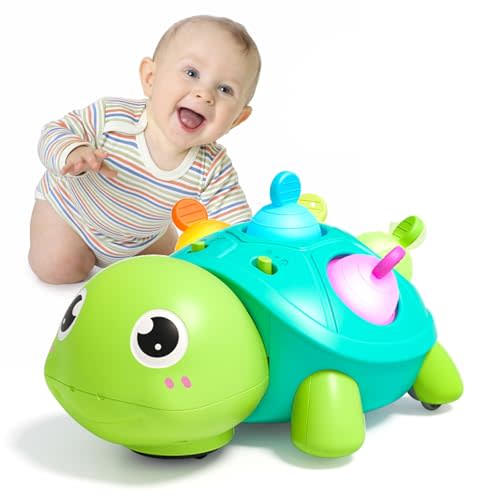 Baby Toys 6-12 Months, Musical Crawling Turtle Infant Toys, Light Up Tummy Time Toys, Early Learning Educational Montessori Toy with Light & Sound, Christmas Birthday Gifts for 1 2 3 Year Old Girl Boy