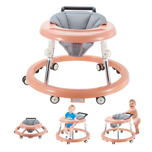 Baby Walker, Foldable 5-Gear Height Adjustable Baby Walker with Wheels, Infant Toddler Walker with Foot Pads, Anti-Fall Baby Walkers and Activity Center Bouncer Combo for Boys and Girls 6-25 Months