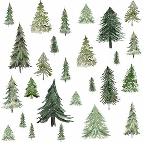 Watercolor Tree Wall Stickers Small Pine Tree Wall Decal Green Trees Wall Window Stickers Removable Forest Trees Decals Peel and Stick Small Tree Wall Decals for Bedroom Living Room
