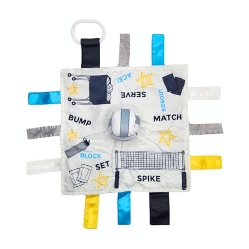 Baby Jack & Co 10x10 Volleyball Sports Sensory Plush Blanket - Tag Toys for Babies - Learn Shapes, Letters & Colors - Perfect Baby Toy & Stroller Clip