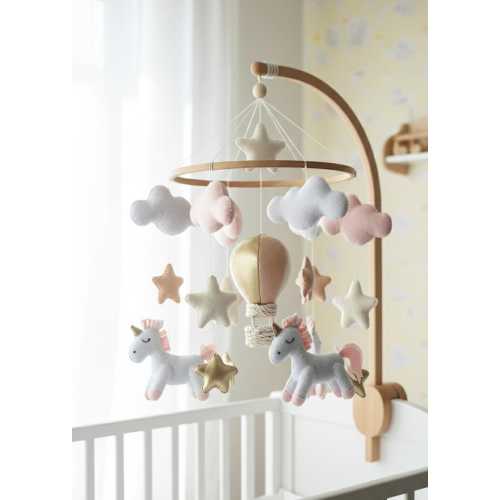 Baby Mobile Unicorns and Clouds, Gift for a Girl, Nursery Decor, Accessories for Newborns, Pendant for a Crib