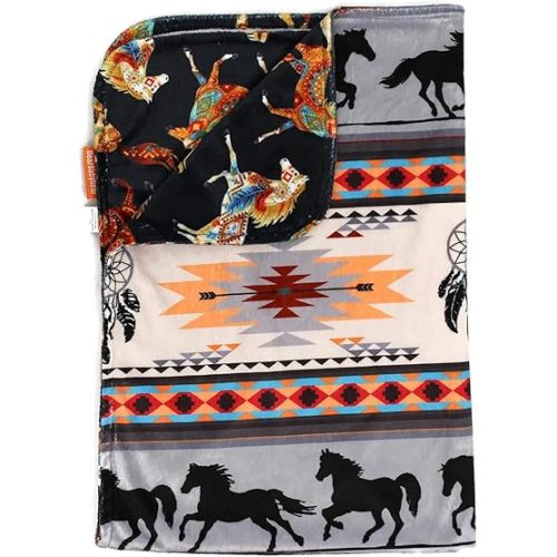 Dear Baby Gear Deluxe Double Layer Baby Blanket - Gender Neutral Infant Blankets for Girls & Boys - Nursery Blanket for Newborn - Toddler Blankets - Southwestern Tribal Horses Print- 38x29