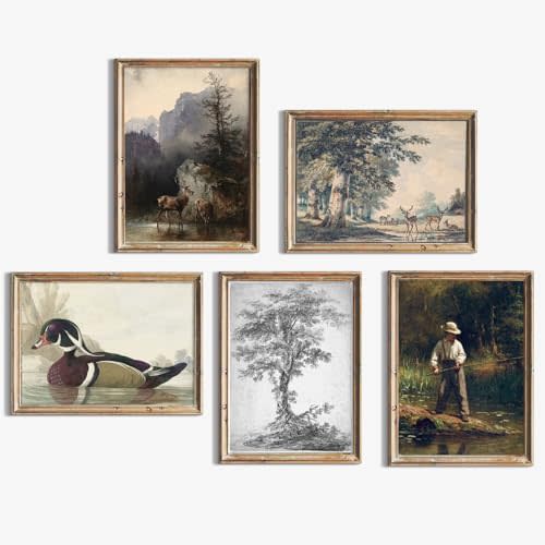 Boys Room Wall Art Vintage Nursery Canvas Wall Decor Hunting Kids Children Art Posters Nature Toddler Decor Rustic Tree Pictures Woodland Deer Prints for Bedroom Living Room 8x10x5 Inch Unframed