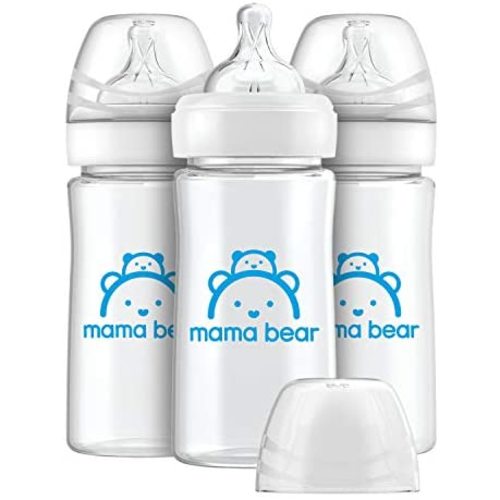 Amazon Brand - Mama Bear Infant Feeding Wide-Neck Baby Bottle with Slow Flow Nipple, BPA Free, 9 oz (Pack of 3)