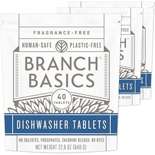 Branch Basics Dishwasher Tablets – 120 Ct | Plastic-Free, Fragrance-Free, Human-Safe | Delivers a Powerful Clean Without Harsh Chemicals (40 Count (Pack of 3))