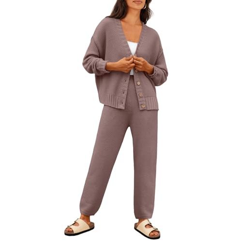 LILLUSORY Womens Cardigan Pants Sets 2 Piece Slouchy Sweater Loungewear