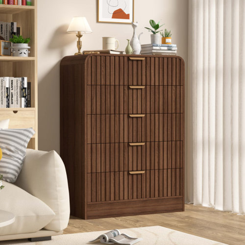 Fluted 5-Drawers Dresser Organizer with Curved Edges Design for Bedroom | Wayfair