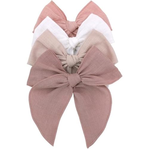 Pack of 4 Gorgeous Fable Bow Hair Clips for Girls Women Linen Hair Bow Alligator Clips Toddler Baby Mom Young Girl Hair Accessories (Antique Natural)