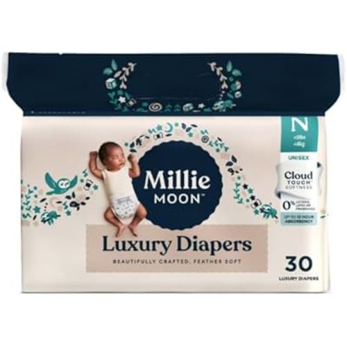 Millie Moon Ultra-Soft Newborn Diapers with Cloud-Like Comfort and 12-Hour Leak Protection – 30 Count