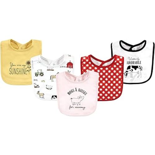 Hudson Baby Unisex Baby Cotton Bibs, Girl Farm, One Size