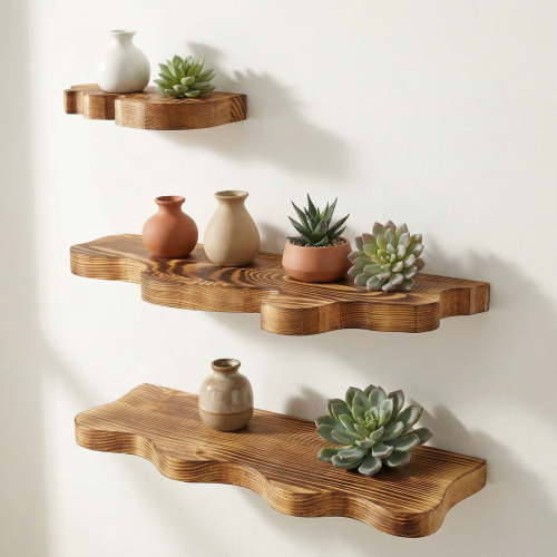 MTYIQS Set of 3 Live Edge Wooden Floating Shelves, Farmhouse Decor