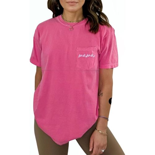 Breastfeeding Shirts for Women Mama Zipper Nursing Tops Distressed Maternity Tees Pregnancy Clothes with Pocket