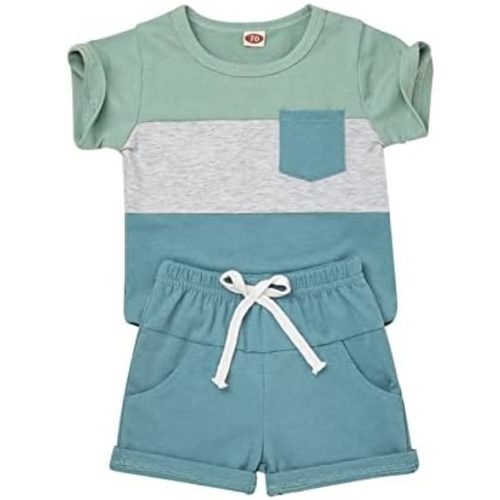 Baby Boy Clothes Toddler Boy Summer Outfits Short Sleeve Patchwork Top T-shirt & Pocket Pant Set 2 Piece 12 Months-4T