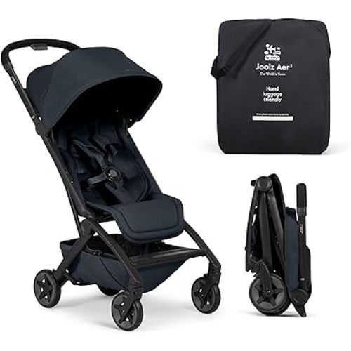 Joolz Aer2 Lightweight Travel Stroller for Baby & Toddler – One-Hand Fold, Compact Carry-On Airplane Approved, Reclining Seat, UPF 50+ Canopy, Travel Pouch, Baby Net – Dark Navy Blue