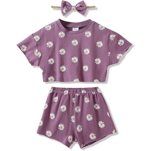 WESIDOM Toddler Girl Clothes Baby Girls Outfits 6M-5T Summer Floral Print Shirt+Shorts+Headband 3pcs Baby Clothing