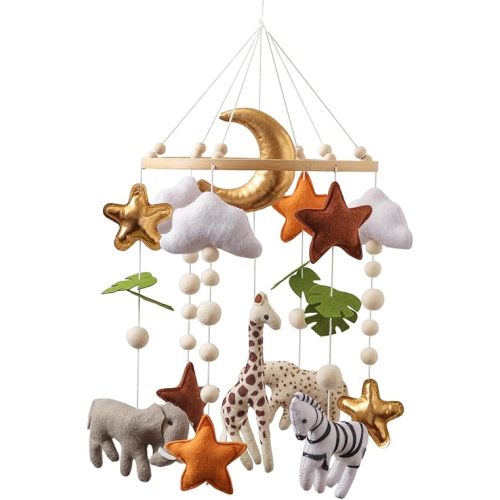 Baby Mobile for Crib – Handmade Hanging Felt Nursery Mobile – Fits Most Crib Arms – Gender-Neutral Safari Animals Nursery Decor & Baby Gift