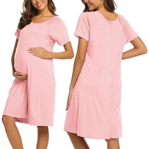 Ekouaer Women’s Nursing/Delivery/Labor/Hospital Nightdress Short Sleeve Maternity Nightgown with Button S-XXL