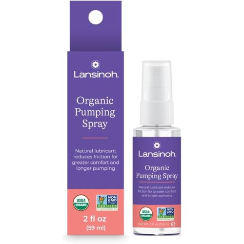 Lansinoh Organic Pumping Spray – Lanolin-Free Flange Lubricant for Breast Pump | Hypoallergenic, Vegan, Plant-Based Breastfeeding & Pumping Essentials for Sore Nipples & Moisturized Skin, 2 Fl oz