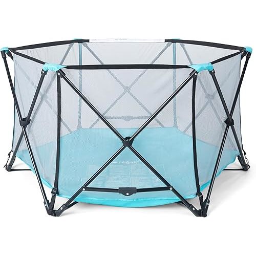 Regalo Safety My Play Portable Baby Playpen & Play Yard, Foldable 6-Panel Indoor Outdoor Playpen for Babies & Toddlers, Mesh Sides, Washable Fabric, 48”, Aqua/Black