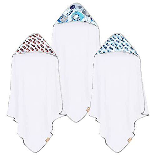CORAL DOCK 3 Pack Baby Hooded Bath Towel Sets, Ultra Absorbent Baby Essentials Item for Newborn Boy Girl, Baby Bath Shower Towel Gifts for Infant and Toddler - Neutral Feather Jungle