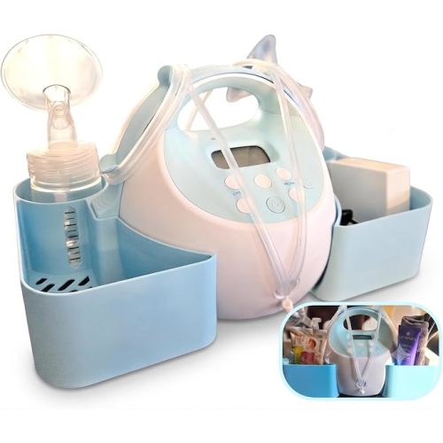 Compatible with Spectra Pump Caddy & Bottle Holder for S1/S2 Breast Pumps – 3D Printed PLA Organizer with Bottle Storage – Snap-On Pump for Pumping Essentials (Blue)