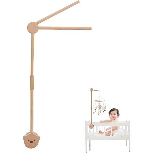 Crib Mobile Arm Wooden Mobile for Crib Arm 27 Inch Baby Crib Mobile Arm for Hanging Baby Toys 100% Natural Beech Wood Mobile Crib Arm with Strong Anti Slip Attachment Crib Mobile Arm for Nursery Décor (Bear)