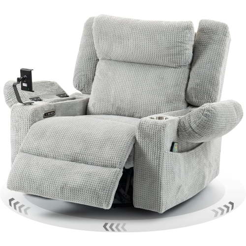 Dual Motor Power Swivel Rocker Recliner Chair With Adjustable Headrest, Heat & Massage, Usb & Type-c Charging, Cup Holder, Phone Holder, Arm Storage
