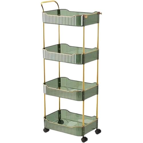 4-Tier Acrylic Rolling Storage Cart, Rolling Utility Cart, Kitchen Cart with Wheels for Bathroom,Living Room, Kithcen, Office Storage and Organization (14''X10''X37'')(Green)