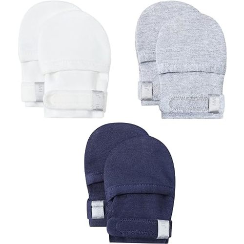 HAPIU Baby No Scratch Mittens Stay On, 100% Cotton Breathable, Adjustable Infant Gloves for Boys Girls, Newborn - 12 M