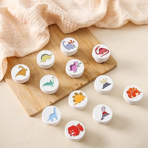 Wooden Dinosaur Cabinet Knobs Decorative Wood Dresser Knobs with Screws Nursery Dresser Knobs for Kids Girls Boys Furniture Knobs Nursery Drawer Handles for Decor (12 Pack)