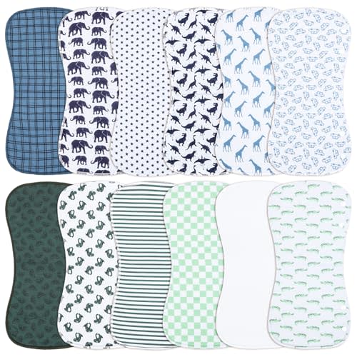 Benoxine Baby Burp Cloths with Snap Design 3 Layers Thicken Cotton Absorbent and Soft Spit Up Burping Rags Set for Newborn,12-Pack