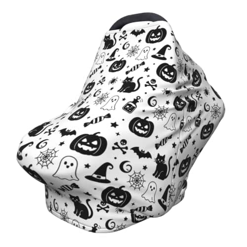 Halloween Goth Car Seat Covers Baby Multi-Use Gothic Car Seat Canopy Carrier Cover, Breathable Breastfeeding Cover Boys & Girls