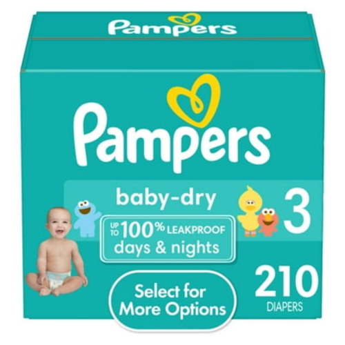 Pampers Hypoallergenic Baby Dry Diapers Size 3, 210 Count with LockAway Channels, Dri-Weave Liner for Healthy Skin