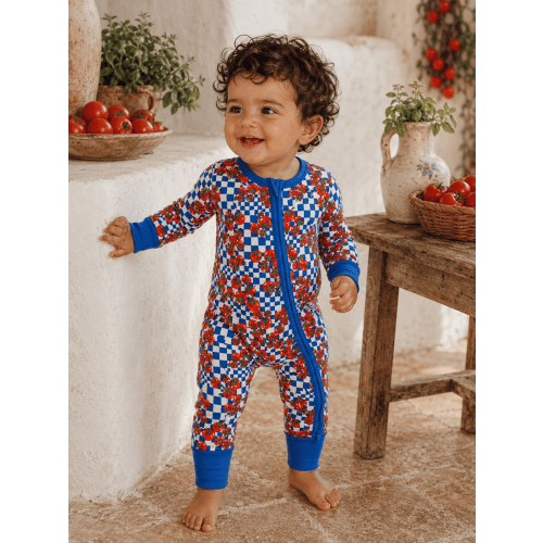 Bamboo Baby Romper – Italian Pomodoro Check | Soft & Breathable – SpearmintLOVE