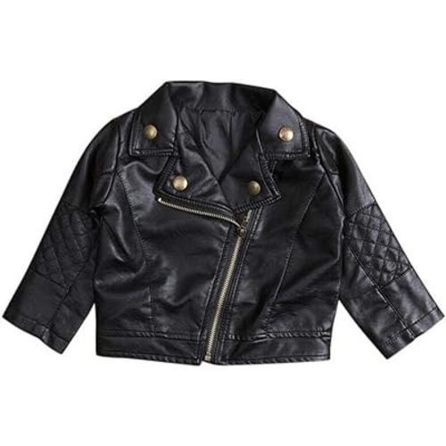 UNIQUEONE Baby Boys Girls Kids Outfits Spring Autumn PU Faux Leather Lapel Jacket Oblique Zipper Outerwear Coat - 6-12 Months - Black