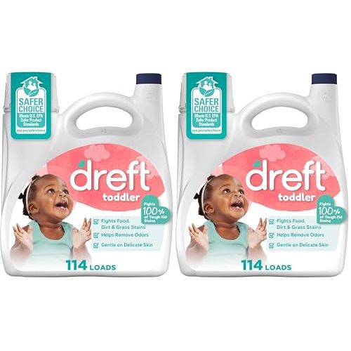 Dreft Toddler Liquid Laundry Detergent, Gentle on Sensitive Skin Laundry Soap, 150 fl oz, 114 Loads (Packaging May Vary) (Pack of 2)
