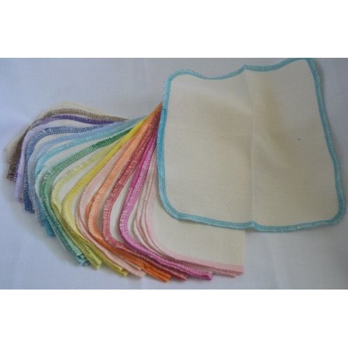 50 pack GOTS Certified Organic Cotton Cloth Wipes Little Wipes 8x8 1-Ply.....Your Choice of Edging Color
,
Rainbow Assortment