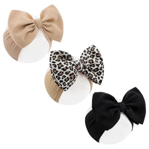 3 Pcs Baby Girl Bows Leopard Print Headbands for Girls 6’’ Brown Bow Toddler Hair Accessories Newborn Infant Baby Hair Wrap