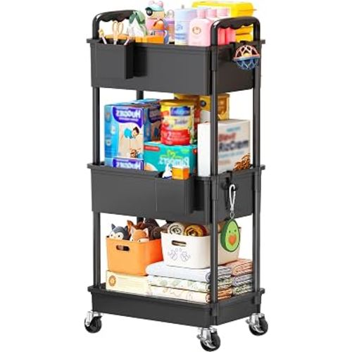 SUNALLY Baby Diaper Caddy Cart,3 Tier Rolling Diaper Cart for Nursery | Large Capacity & Easy Assemble Diaper Storage Organizer with Lockable Wheels for Newborn, New Mom, Baby Girl Boy Essentials