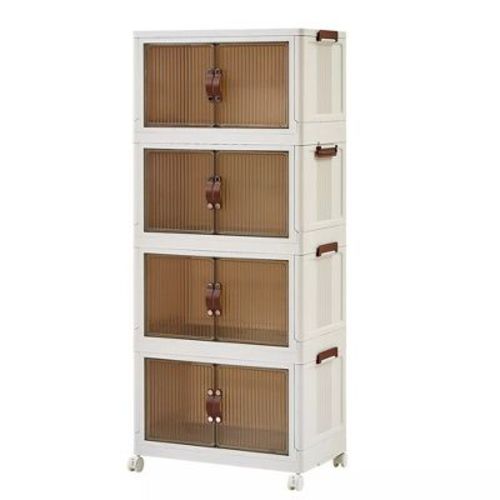 VECELO 54" Foldable Storage Bins Plastic Toy Lockers/Clothes Stackable Organizer With Lockable Wheels, White