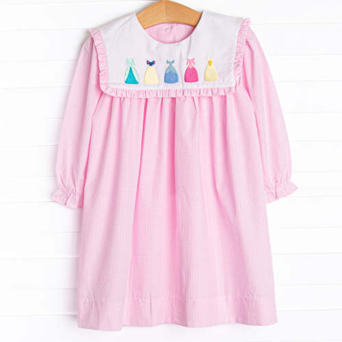 Dress-up Dreams Long Sleeve Embroidered Dress, Pink – Stitchy Fish