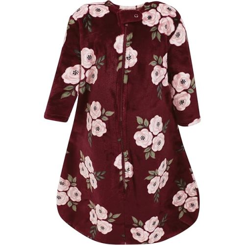 Hudson Baby Unisex Baby Plush Sleeping Bag, Sack, Blanket, Burgundy Floral Long Sleeve, 0-6 Months