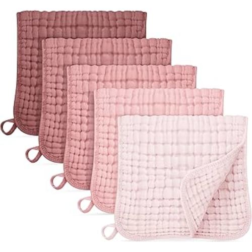 Muslin Burp Cloths for Baby 100% Cotton Burping Cloths for Boys Girls Large 20"X10" Extra Soft and Absorbent 5 Pack - Gradient Pink