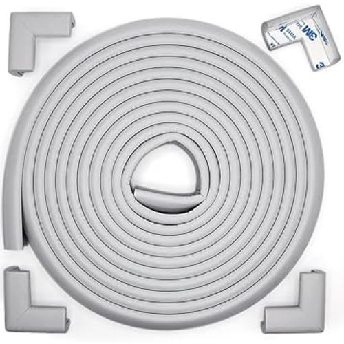 Roving Cove Slimfit Corner Edge Protector for Baby Proofing (Small 15ft Edges 4 Corners), Furniture Safety Bumper Guard, Soft NBR Rubber Foam, 3M Adhesive, Stone Grey