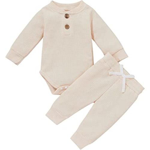 Newborn Baby Boy Girl Clothes Ribbed Knitted Cotton Long Sleeve Romper Long Pants Solid Color Fall Winter Outfits
