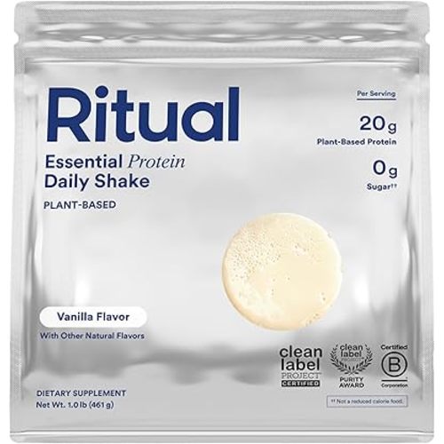 Ritual Vegan Protein Powder - 20g Pea Protein with BCAA Complete Amino Acid Profile - Supports Lean Muscle* - Plant-Based Protein - Tested for Heavy Metals - Sugar-Free** - Non-GMO - Vanilla - 1 Lbs