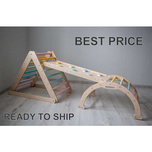 Climbing triangle pastel rainbow, foldable triangle, ladder climber, Montessori ramp, Kletterdreieck, toddler climber